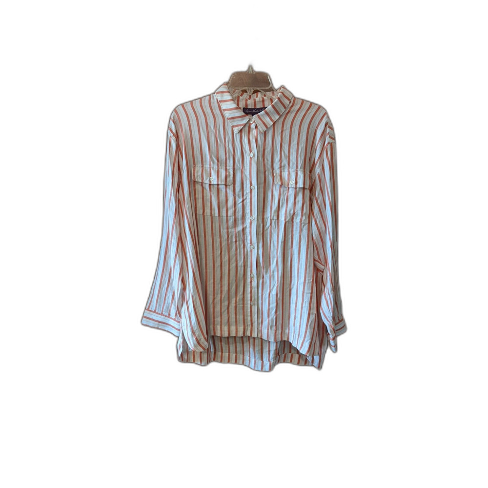NWT Gloria Vanderbilt Button Down Shirt Coral Stripe Long Sleeve Roll Tab Sz XXL